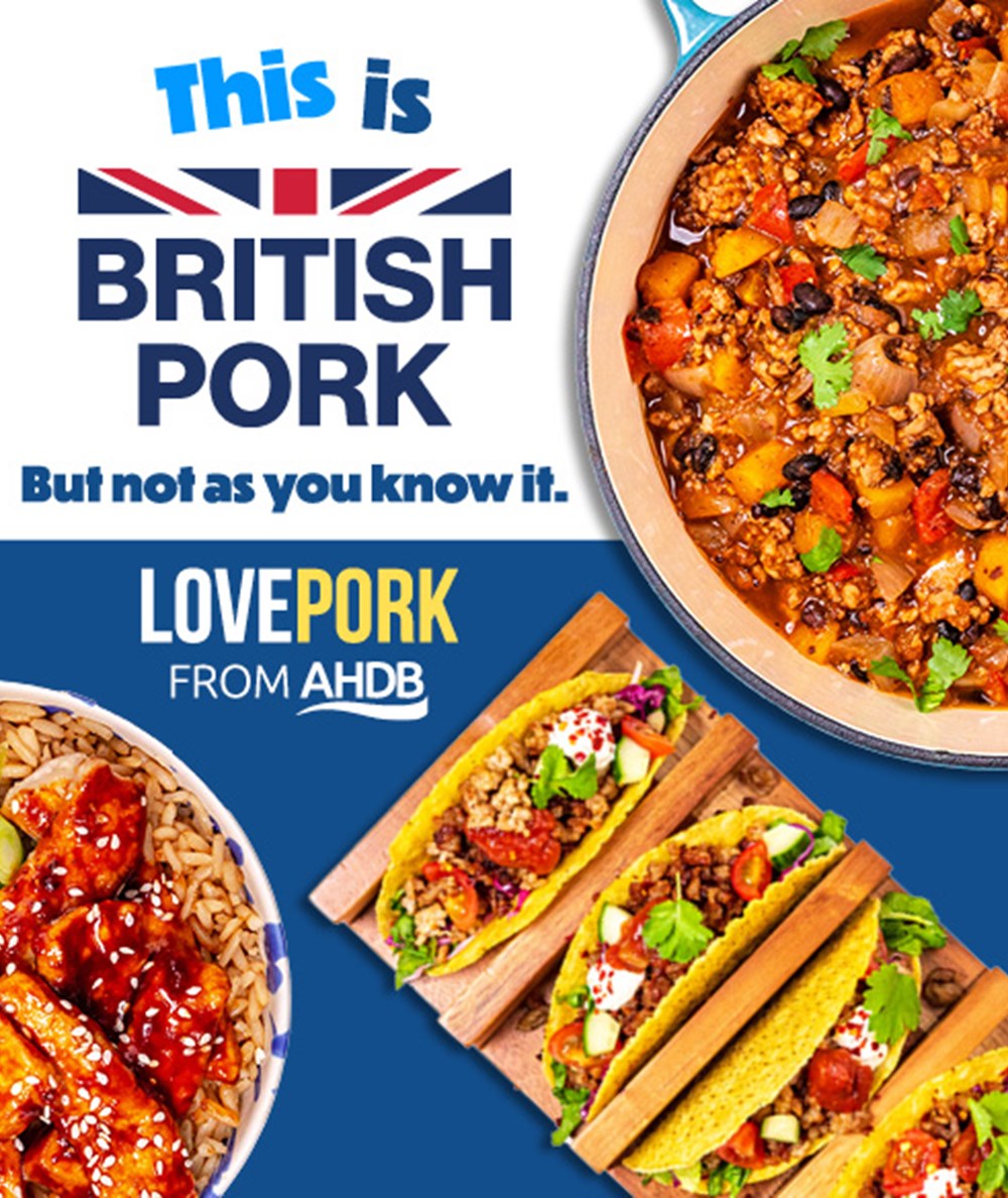 This is British pork marketing advert showcasing a selection of pork dishes.